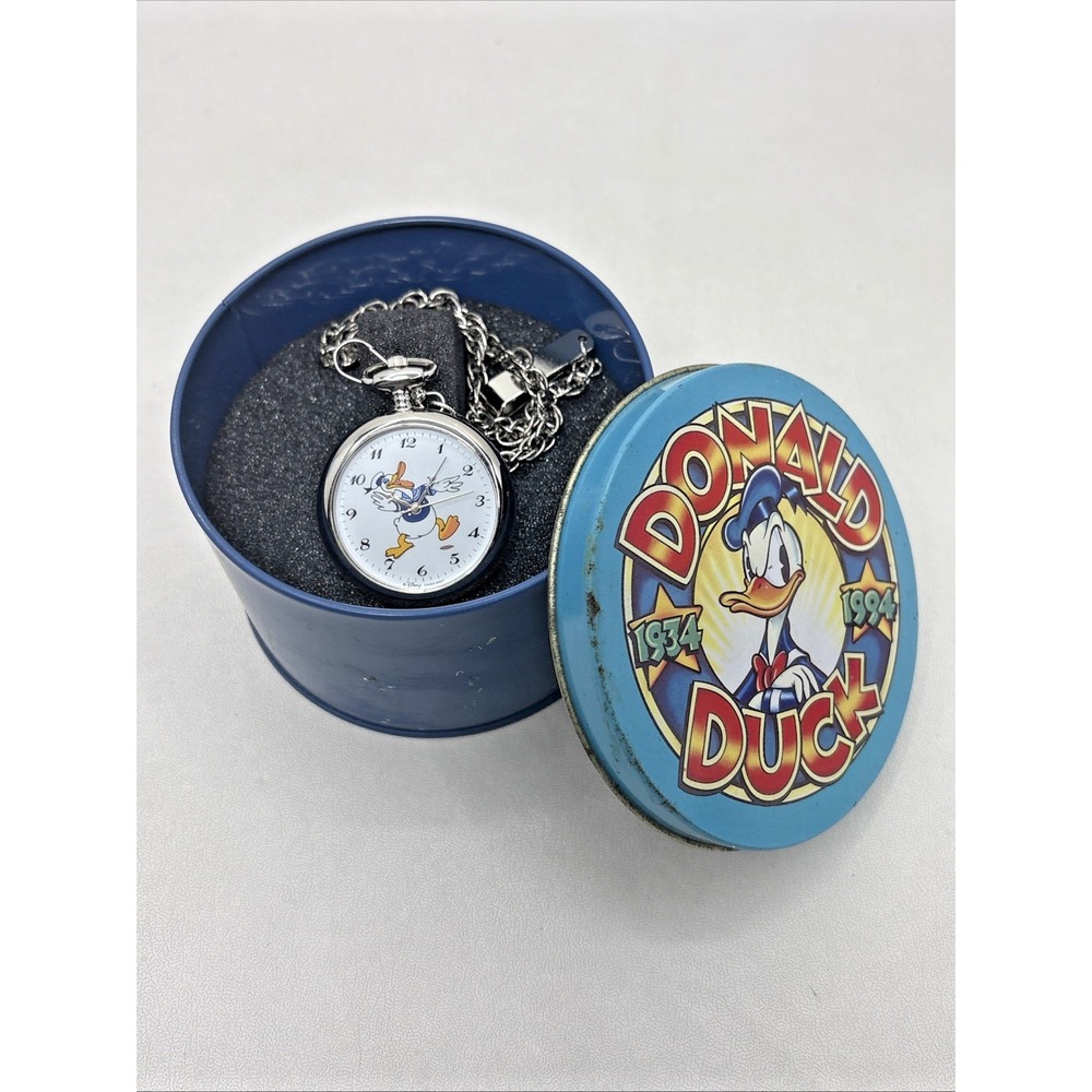 Vintage Donald Duck 1934-1994 Disney Pocke Watch in Tin Disney Credit Card Promo
